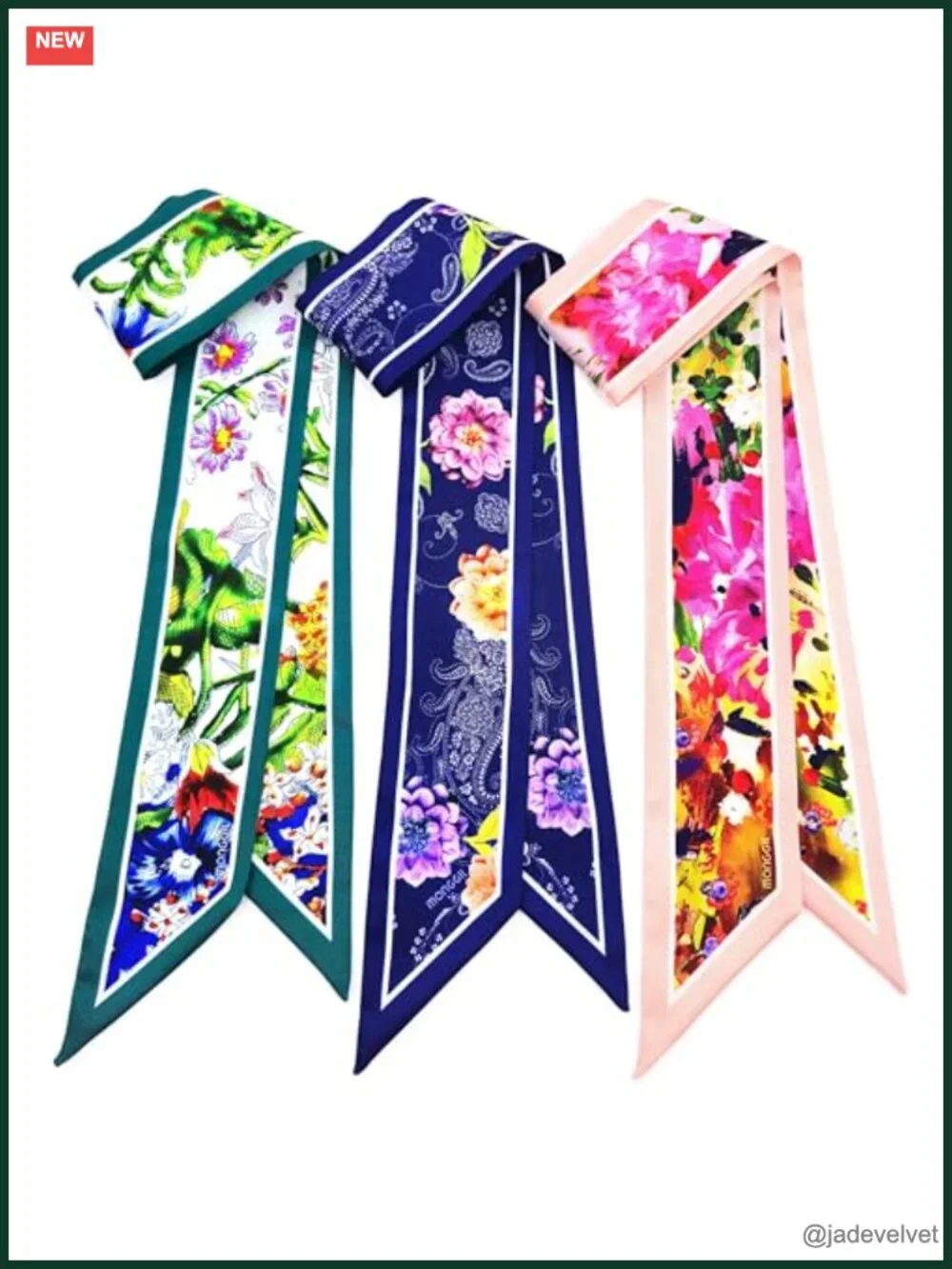 3 Pack Skinny Scarf Set with Silk-Like Feel for Bag, Hair & Neck